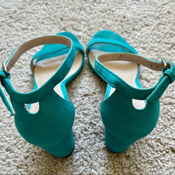COPY - Stuart Weitzman 75 Nudistcurve Suede Block Heel Sandals in Turquoise- wo… - Picture 7 of 11